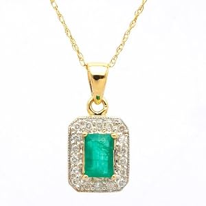Buy 0.66ct tw Natural Diamond(G-H-SI) and Genuine Emerald Pendant in 14k yellow gold With 18inch 14k...