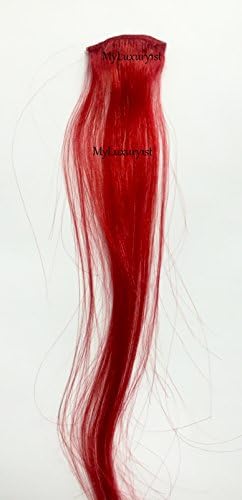 1 Piece Clip in Red Human Hair Bright Highlight Streak 18-19 Inches Long Clipin Extension