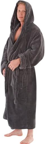 Del Rossa Men's Classic Fleece Hooded Bathrobe Robe