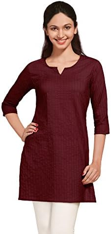 Indian Clothing Women's Pintuck Plain Kurta Tunic; Sm; Maroon