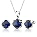 Jewelry : Classic Sophistication: 10.50 carat Checkerboard Lily Cut Blue Sapphire Pendant Earring Set in Sterling Silver