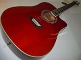 Kona K1 Series Acoustic/Electric Dreadnought Guitar, DAddario Strings, Trans Red