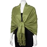 70% Pashmina 30% Silk Paisley Self-Design Shawl / Wrap / Stole - Olive Green