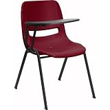 Flash Furniture RUT-EO1-BY-RTAB-GG Burgundy Ergonomic Shell Chair with Right Handed Tablet Arm