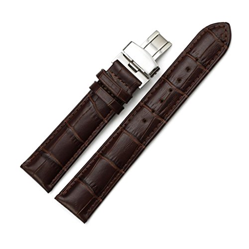 iStrap 24mm Genuine Leather Watch Band Padded Deployant Croco Strap for Men Women - Brown 24