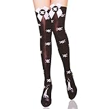 Amybria Ladies' Stylish Black Thigh High Stockings Skull White Bowknots