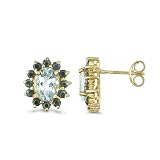 9ct Yellow Gold Ladies Aquamarine And Sapphire Cluster Earrings With Peg And Scroll Fitting