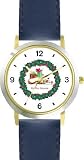 Siamese Cat Under Christmas Tree with Presents or Gifts in Christmas Wreath - JP - WATCHBUDDY® DELUXE TWO-TONE THEME WATCH - Arabic Numbers - Blue Leather Strap-Size-Children's Size-Small ( Boy's Size & Girl's Size )