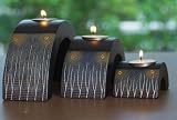Electricity Hand Carved Mango Wood 1/2 Circle Tealight Candle Holders - Set of 3