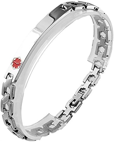 Jewel Hiphop Stainless Steel Link Mens Bracelet with Medical Symbol ID Plate to Engrave (8 IN)