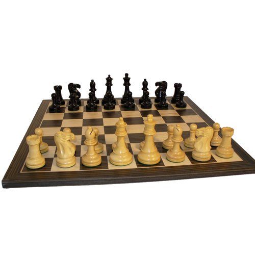 Worldwise Imports Blackand Natural Boxwood Old English Chessmen with Ebony and Maple Chessboard