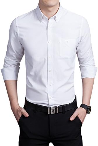 Homleys Mens Casual Slim Fit Long Sleeve Oxford Dress Shirt (Asian XL (US Small), ZD808-White)