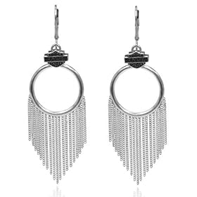 Harley-Davidson® Women's Hoop Chain Dangle Silver Earrings