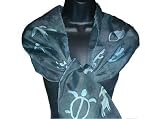 ArtisanStreet's Rose Garden Hand Painted China Silk Scarf. Features Turquoise Petroglyphs with Gray Background. One Of A Kind. Signed By Artisan.