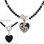 Silver Genuine Onyx beaded Necklace w/Heart Pendant
