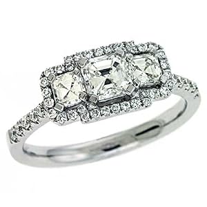 14k White 3 Stone 1.2 Ct Diamond Ring - Size 7.0