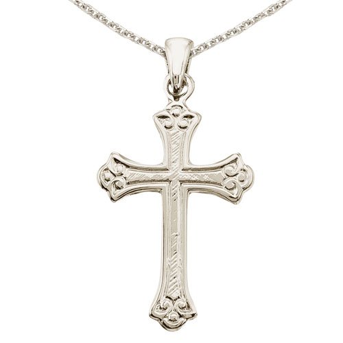 14K White Gold Small Celtic Cross Pendant with 18