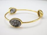 Gold And Gemstones Stackable Rio Bangle Bracelet With Bezel Set Semiprecious Stones Black Rutilated Quartz