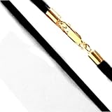 14K Yellow Gold Black 3mm 20 Leather Cord Necklace