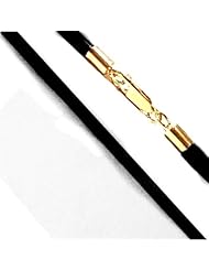 18K Yellow Gold Black 4mm 20" Leather Cord Necklace
