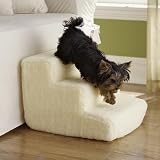 Pet Stairs Petstairz 3 Step High Density Foam Pet Step and Pet Stair with Beige Removable and Washable High Curly Pile Shearling Cover for Pets up to 30 Lbs.