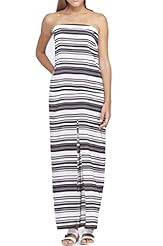 Strapless Ankle Length Slit Stretchy Striped Print Maxi Dress 