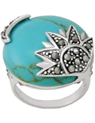 Sterling Silver Marcasite Synthetic Turquoise Sun and Moon Ring