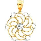14K Two Tone Gold Flower Pendant Charm Jewelry New