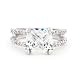 Platinum Plated Cushion Cut CZ Diamond Engagement w/ Dual Shoulder CZ Pave Side Accents