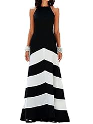 Striped Print Elasticized   Waistline Sleeveless Chiffon/Cotton Cocktail Party Dress 