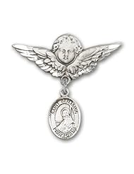 Sterling Silver Baby Badge with St. Benjamin Charm and Angel with Wings Badge Pin