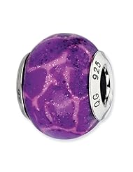 Sterling Silver s Purple & Pink W/glitter Overlay Glass Bead by Reflection Beads, Best Quality Free Gift Box Satisfaction Guaranteed