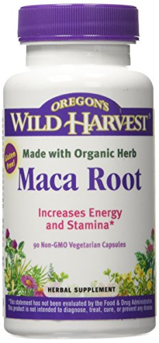 Oregon s Wild Harvest Maca Root Organic Supplement, 90 Count vegetarian capsules, 1230mg organic raw Maca root