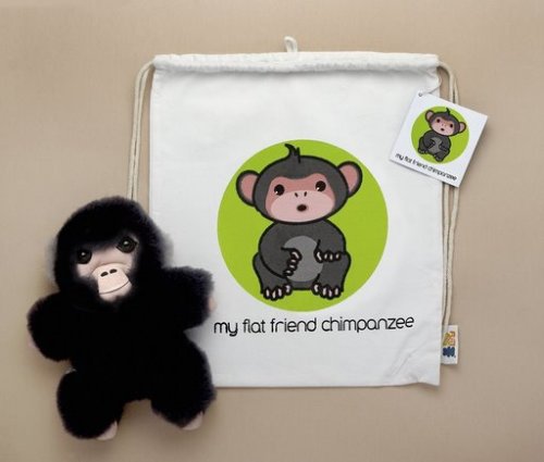 <br />Flat Friends Chimp with Cotton Drawstring Bag