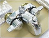 Chrome Add-on Shower Set for Clawfoot Tub - Diverter Faucet, Riser, and D shaped Shower Rod