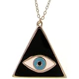 Triangular Mystical Lucky/Evil Eye Necklace In Black with Silver Finish