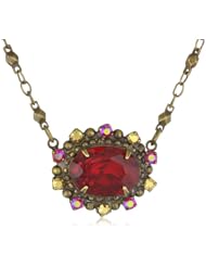 Sorrelli "Ruby Cocktail" Petite East-West Red and Gold Oval Crystal Pendant Necklace