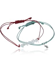 Sterling Silver Adjustable String Blue String, Green Malachite Chips, Green String with Double Charm Bracelet Set