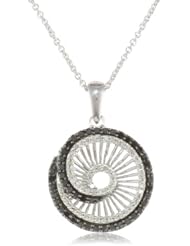 Sterling Silver Black and White Diamond Swirl Pendant Necklace (1/2 Cttw, I-J Color, I2-I3 Clarity). 18"