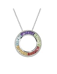 Platinum Plated Sterling Silver Multi-Gemstone Circle Pendant Necklace, 18"