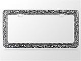 Car Automotive License Plate Frame Gun Metal Chrome Coating with Smoke Transparent Diamonds Crystals Rhinestones Bling Elegant Vintage Lace Flower Vines Design