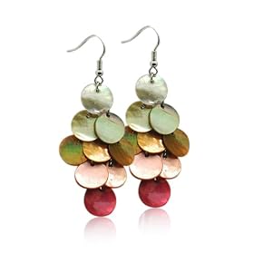 Genuine Mother of Pearl Rose Pink Dangling Earrings Fashion Jewelry