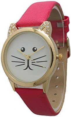 Olivia Pratt Women's Rhinestone Tomcat Silicone Watch - Hot Pink