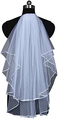 Voguevers Women's 2 Tiers Ribbon Edge Bridal Wedding Veil with Comb White