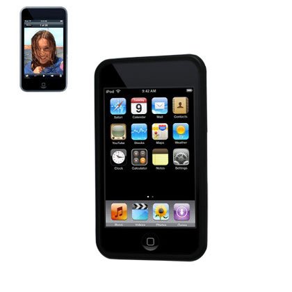 New Fashionable Perfect Fit Soft Silicon Gel Protector Skin Cover (Faceplate/Snap On) Rubber Cell Phone Case with Screen Protector for Apple iPod Touch (3rd Generation) - Black