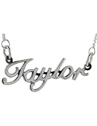 Sterling Silver TAYLOR Name Necklace 3/8 inch, 17 inches long