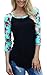 KufvWomens Prints Florals 3/4 Sleeve Crew Neck Top Tshirt (3XL, black)