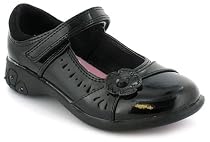 Girls Black Velcro School Shoes With Lights - Black Patent - UK 4-12