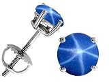 2.00 cts Genuine Round Lab Created Star Sapphire Screw Back Earring Studs - 14kt White or Yellow Gold