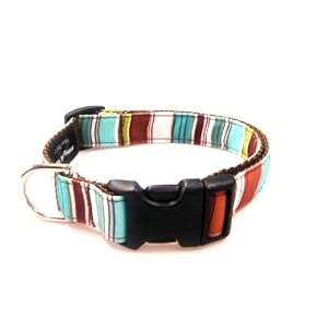 Medium Brown/Multi Stripes - Nylon Webbing Dog Collar: 3/4